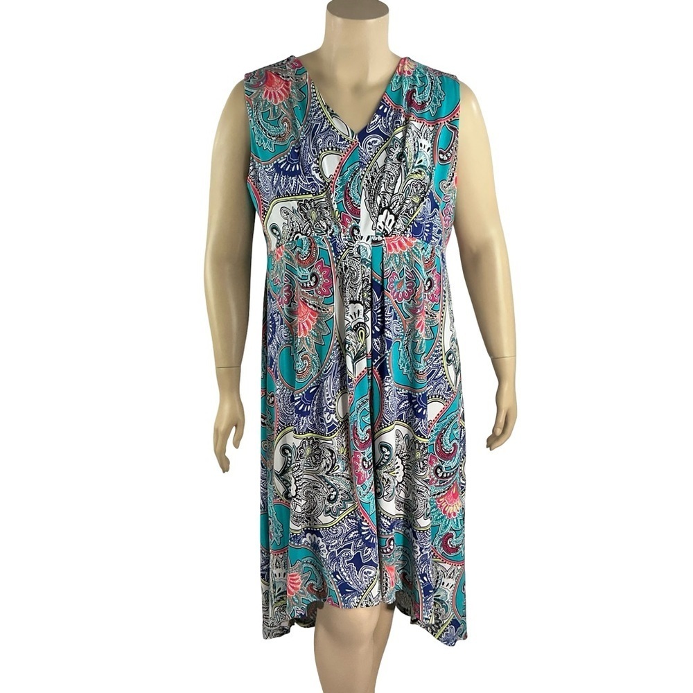 Chico’s Paisley Print Sleeveless Travel Dress Blue Multicolor Size XXL